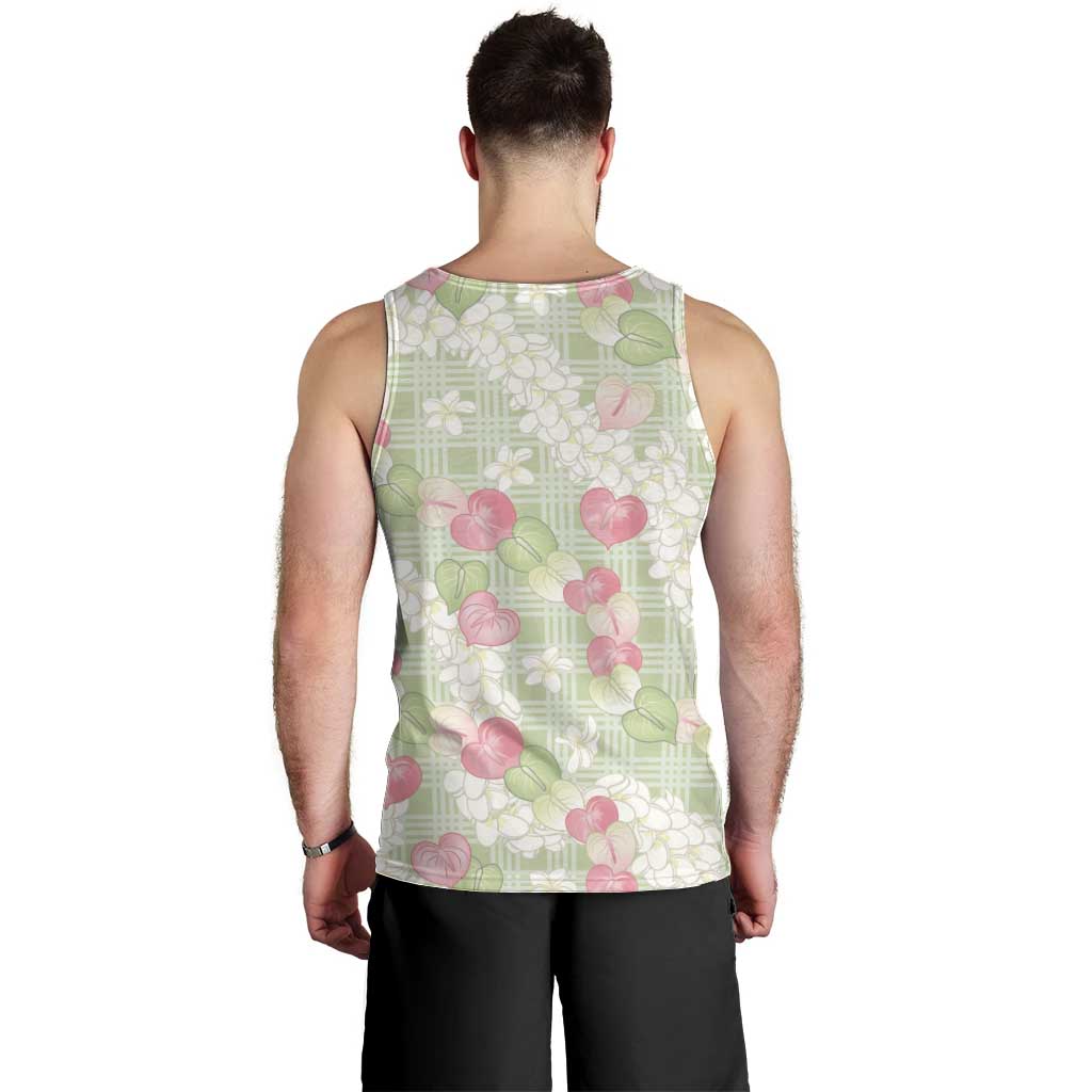 Anthurium Plumeria Lei Pastel Men Tank Top Green Hawaiian Splendid Palaka