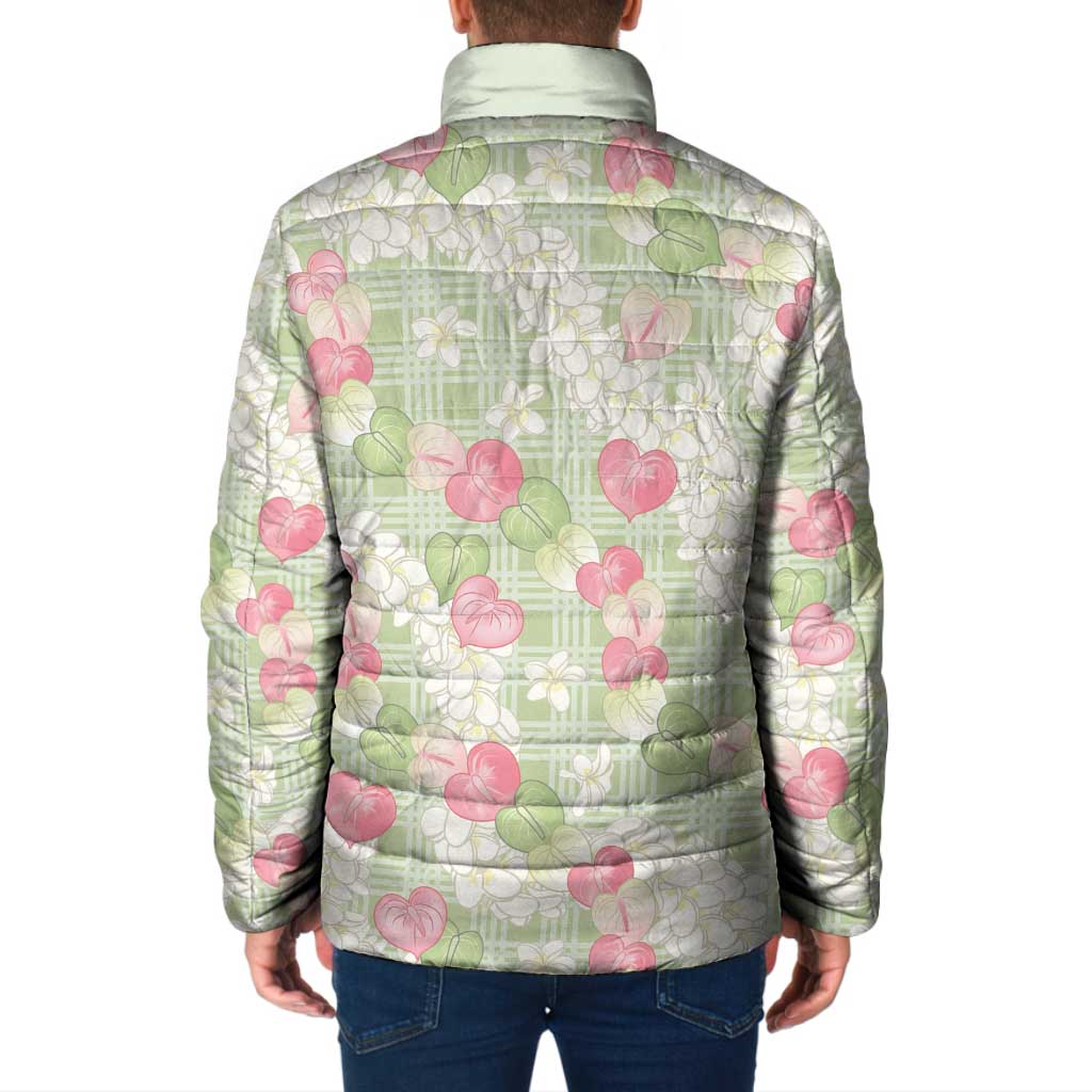 Anthurium Plumeria Lei Pastel Padded Jacket Green Hawaiian Splendid Palaka