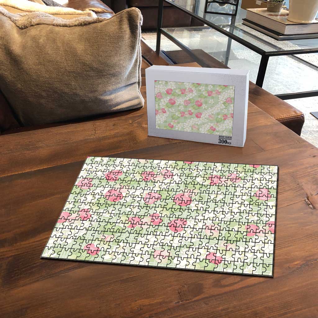Anthurium Plumeria Lei Pastel Puzzle Green Hawaiian Splendid Palaka