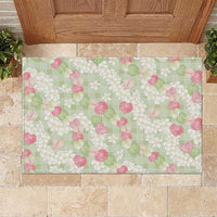 Anthurium Plumeria Lei Pastel Rubber Doormat Green Hawaiian Splendid Palaka