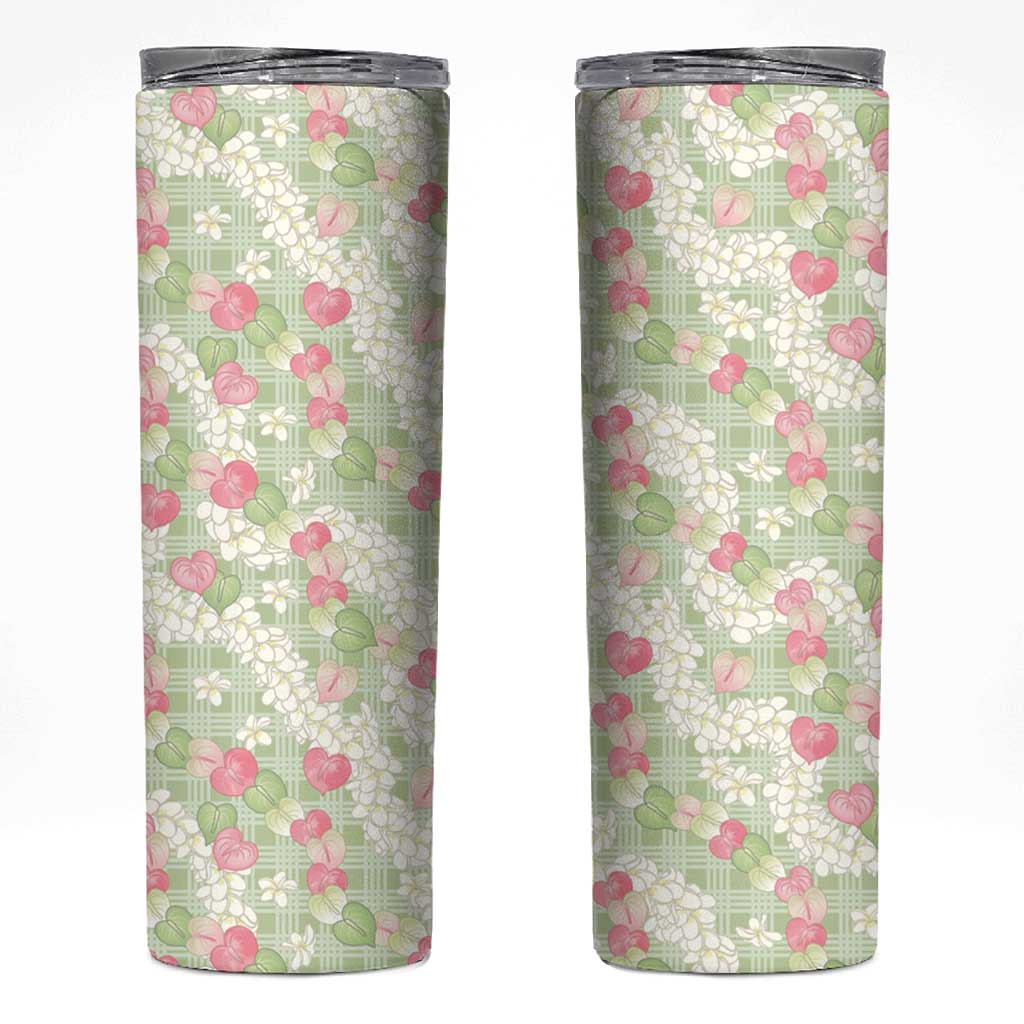 Anthurium Plumeria Lei Pastel Skinny Tumbler Green Hawaiian Splendid Palaka