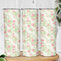 Anthurium Plumeria Lei Pastel Skinny Tumbler Green Hawaiian Splendid Palaka LT01 - Polynesian Pride