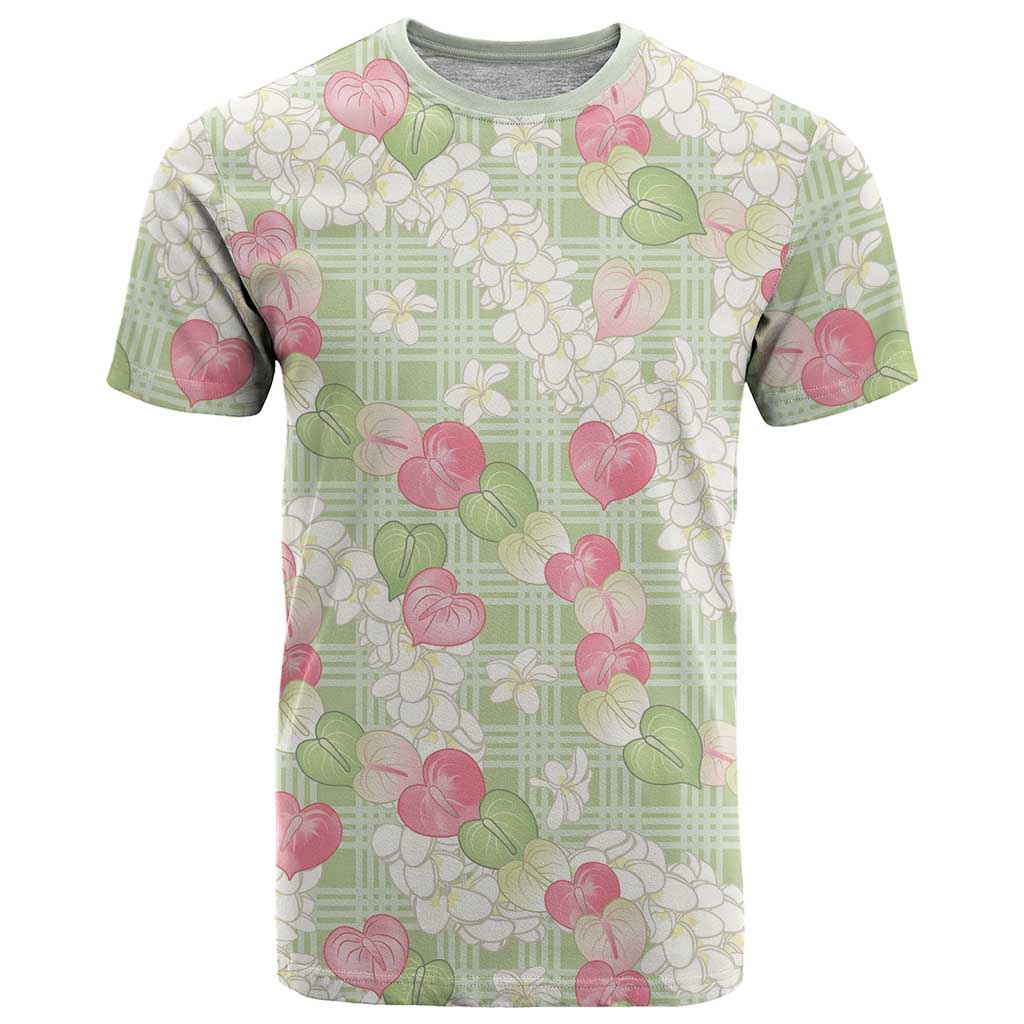 Anthurium Plumeria Lei Pastel T Shirt Green Hawaiian Splendid Palaka LT01 Green - Polynesian Pride