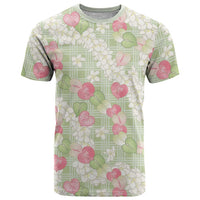 Anthurium Plumeria Lei Pastel T Shirt Green Hawaiian Splendid Palaka LT01 Green - Polynesian Pride