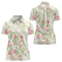 Anthurium Plumeria Lei Pastel Women Polo Shirt Green Hawaiian Splendid Palaka LT01 - Polynesian Pride
