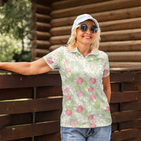 Anthurium Plumeria Lei Pastel Women Polo Shirt Green Hawaiian Splendid Palaka LT01 - Polynesian Pride