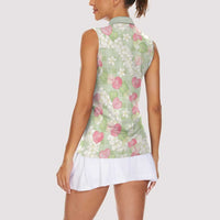 Anthurium Plumeria Lei Pastel Women Sleeveless Polo Shirt Green Hawaiian Splendid Palaka LT01 - Polynesian Pride