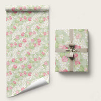 Anthurium Plumeria Lei Pastel Wrapping Paper Green Hawaiian Splendid Palaka LT01 58" × 23" Green - Polynesian Pride