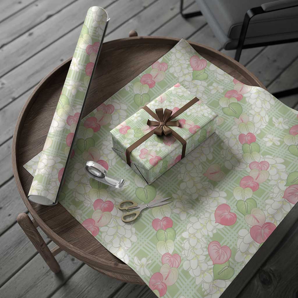 Anthurium Plumeria Lei Pastel Wrapping Paper Green Hawaiian Splendid Palaka LT01 - Polynesian Pride