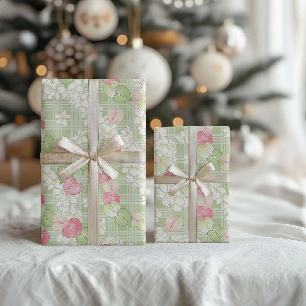 Anthurium Plumeria Lei Pastel Wrapping Paper Green Hawaiian Splendid Palaka LT01 - Polynesian Pride