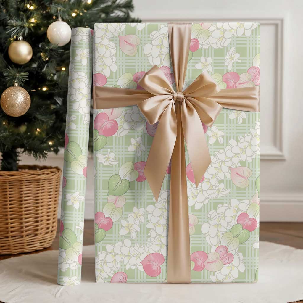 Anthurium Plumeria Lei Pastel Wrapping Paper Green Hawaiian Splendid Palaka LT01 - Polynesian Pride