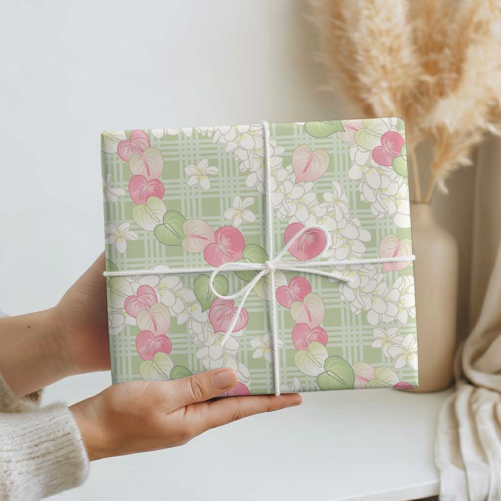 Anthurium Plumeria Lei Pastel Wrapping Paper Green Hawaiian Splendid Palaka LT01 - Polynesian Pride