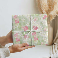 Anthurium Plumeria Lei Pastel Wrapping Paper Green Hawaiian Splendid Palaka LT01 - Polynesian Pride