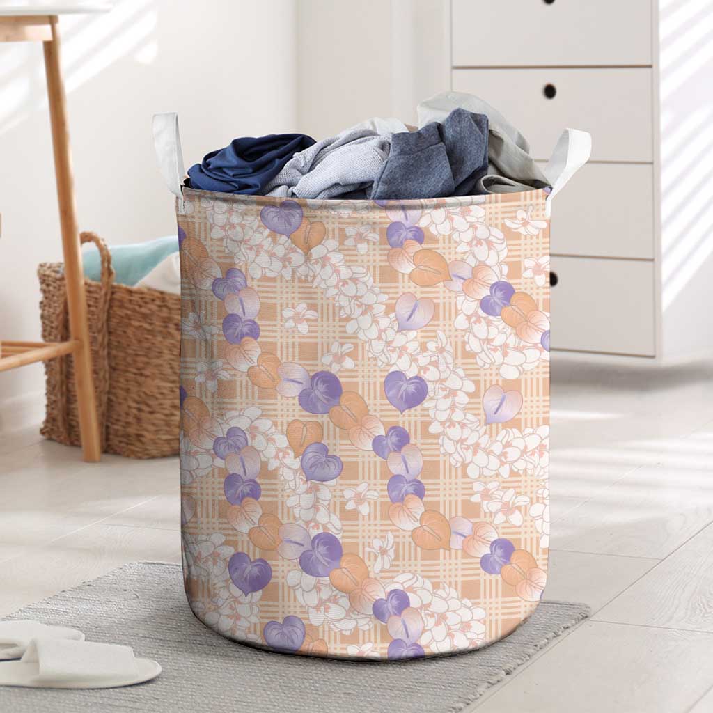 Anthurium Plumeria Lei Pastel Laundry Basket Orange Hawaiian Splendid Palaka LT01 Orange - Polynesian Pride