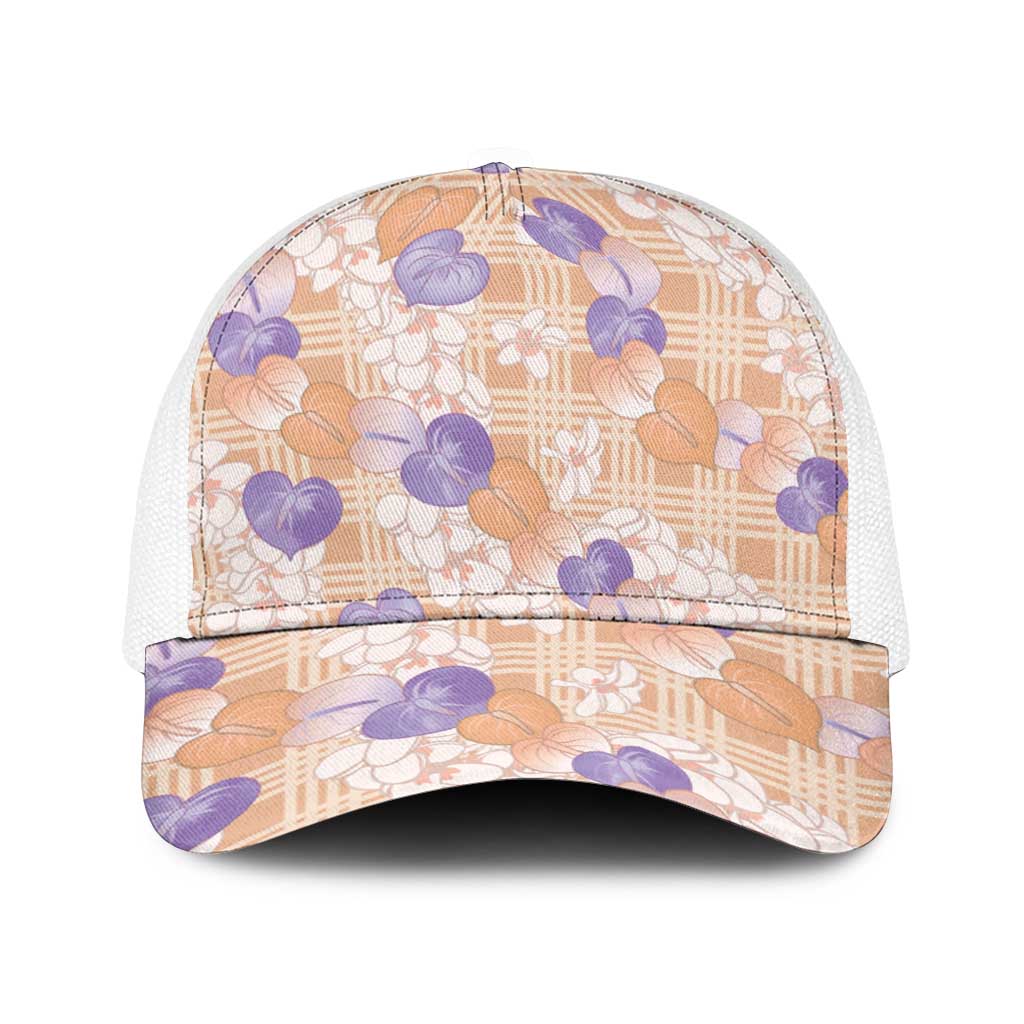 Anthurium Plumeria Lei Pastel Baseball Net Cap Orange Hawaiian Splendid Palaka