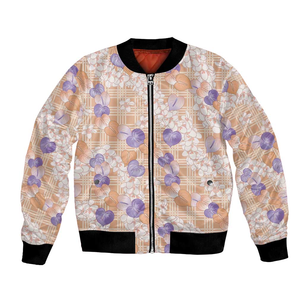 Anthurium Plumeria Lei Pastel Bomber Jacket Orange Hawaiian Splendid Palaka