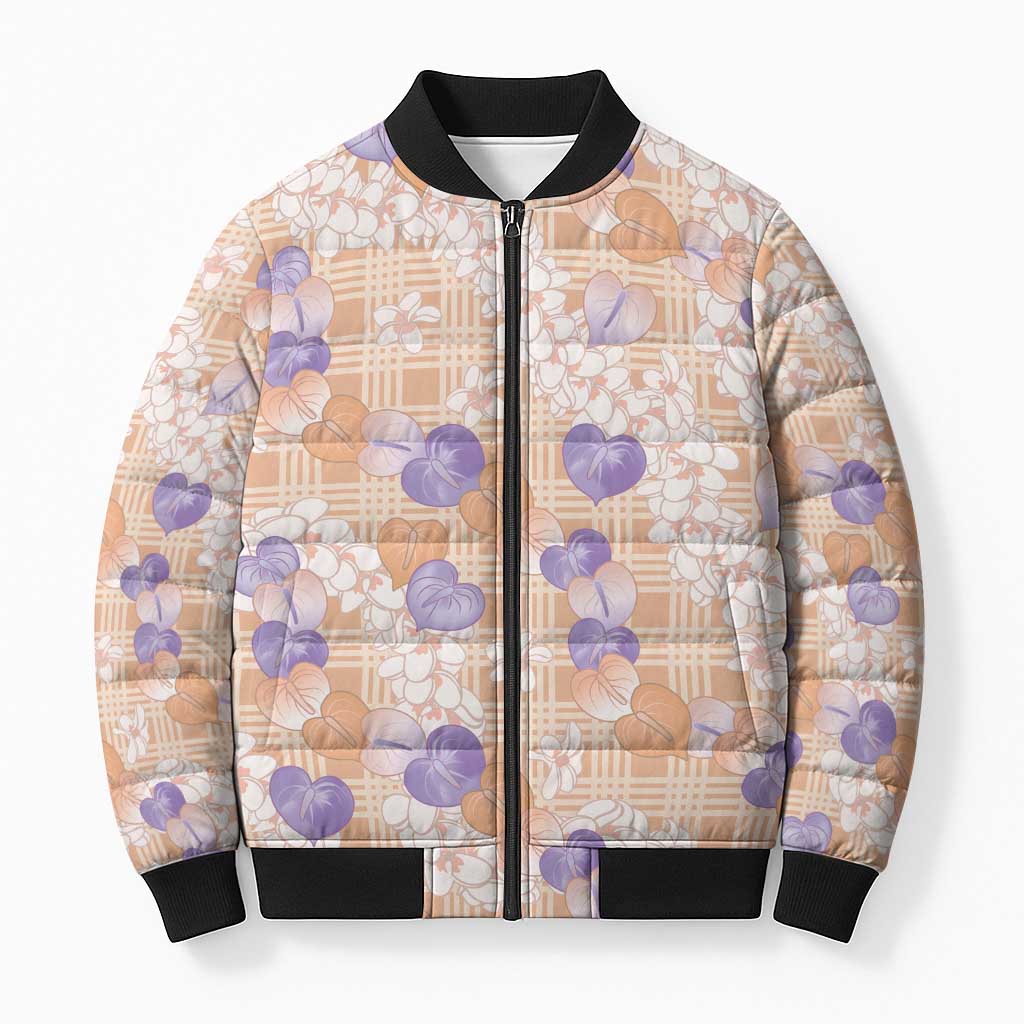 Anthurium Plumeria Lei Pastel Bomber Puffer Jacket Orange Hawaiian Splendid Palaka