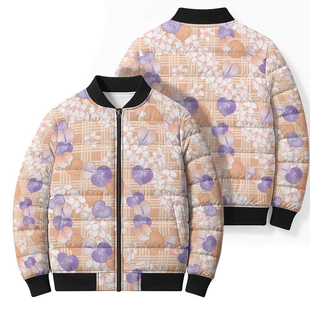 Anthurium Plumeria Lei Pastel Bomber Puffer Jacket Orange Hawaiian Splendid Palaka