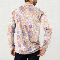 Anthurium Plumeria Lei Pastel Button Sweatshirt Orange Hawaiian Splendid Palaka LT01 - Polynesian Pride