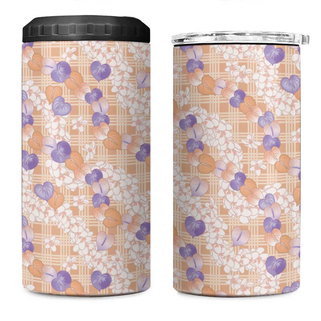 Anthurium Plumeria Lei Pastel 4 in 1 Can Cooler Tumbler Orange Hawaiian Splendid Palaka LT01 One Size: 16 oz Orange - Polynesian Pride