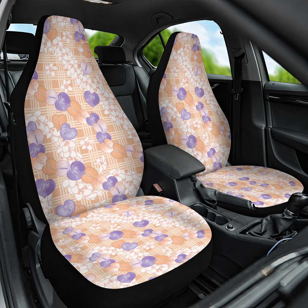 Anthurium Plumeria Lei Pastel Car Seat Cover Orange Hawaiian Splendid Palaka