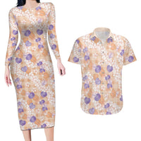 Anthurium Plumeria Lei Pastel Couples Matching Long Sleeve Bodycon Dress and Hawaiian Shirt Orange Hawaiian Splendid Palaka