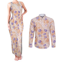 Anthurium Plumeria Lei Pastel Couples Matching Tank Maxi Dress and Long Sleeve Button Shirt Orange Hawaiian Splendid Palaka LT01 Orange - Polynesian Pride