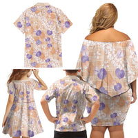 Anthurium Plumeria Lei Pastel Family Matching Off Shoulder Short Dress and Hawaiian Shirt Orange Hawaiian Splendid Palaka