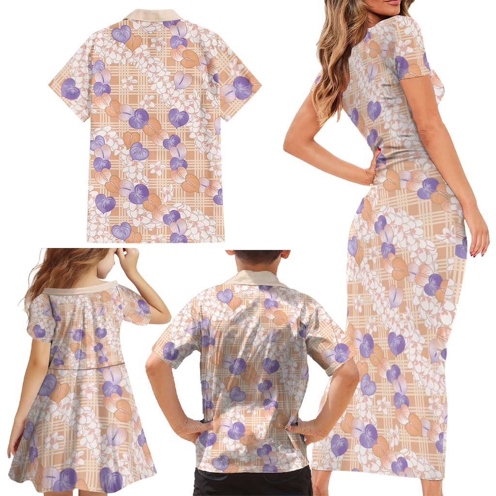 Anthurium Plumeria Lei Pastel Family Matching Short Sleeve Bodycon Dress and Hawaiian Shirt Orange Hawaiian Splendid Palaka LT01 - Polynesian Pride