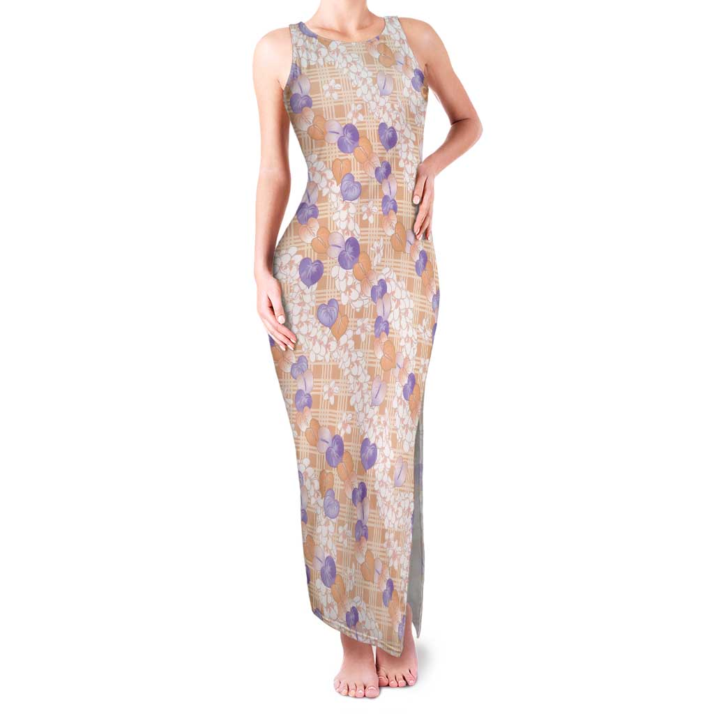 Anthurium Plumeria Lei Pastel Family Matching Tank Maxi Dress and Hawaiian Shirt Orange Hawaiian Splendid Palaka LT01 Mom's Dress Orange - Polynesian Pride