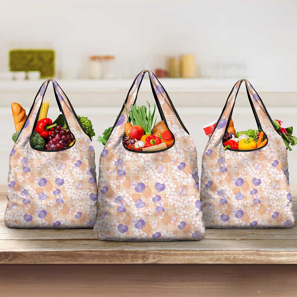 Anthurium Plumeria Lei Pastel Grocery Bag Orange Hawaiian Splendid Palaka LT01 3-pack One Size Orange - Polynesian Pride