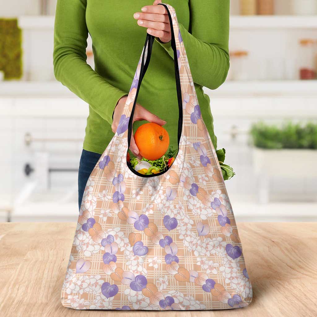 Anthurium Plumeria Lei Pastel Grocery Bag Orange Hawaiian Splendid Palaka LT01 - Polynesian Pride