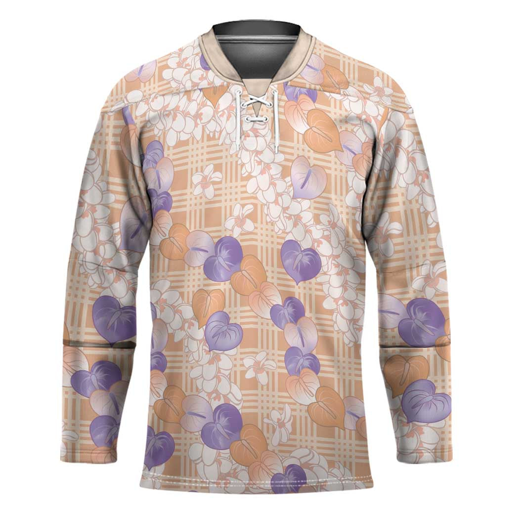 Anthurium Plumeria Lei Pastel Hockey Jersey Orange Hawaiian Splendid Palaka LT01 Unisex Orange - Polynesian Pride