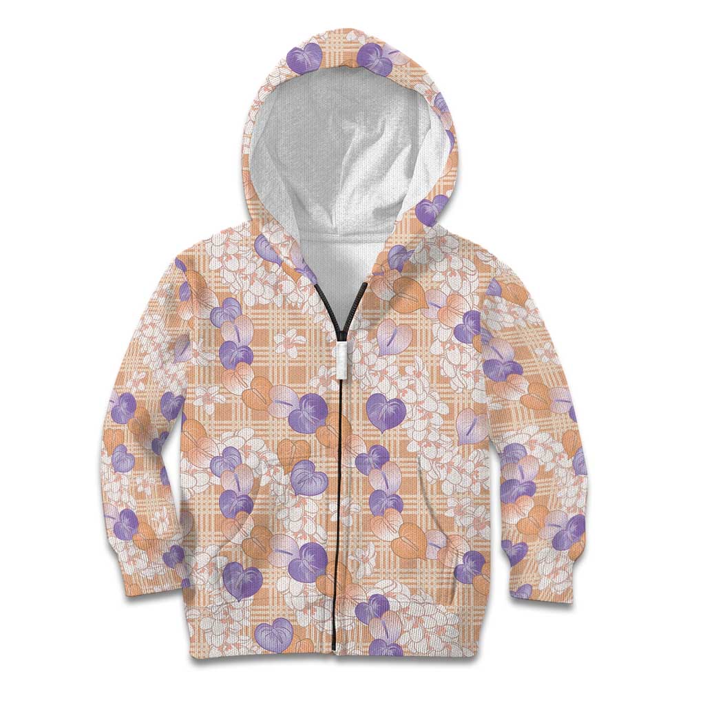 Anthurium Plumeria Lei Pastel Kid Hoodie Orange Hawaiian Splendid Palaka