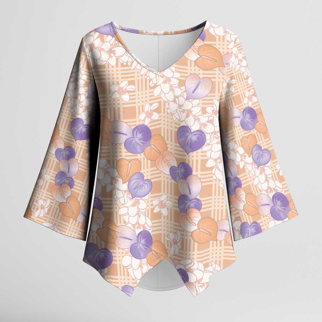 Anthurium Plumeria Lei Pastel Kimono Sleeve Blouse Orange Hawaiian Splendid Palaka LT01 Female Orange - Polynesian Pride