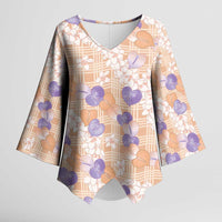 Anthurium Plumeria Lei Pastel Kimono Sleeve Blouse Orange Hawaiian Splendid Palaka LT01 Female Orange - Polynesian Pride
