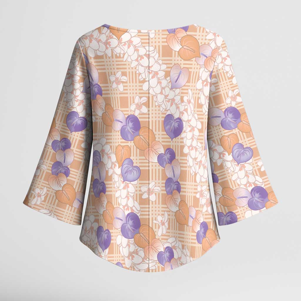 Anthurium Plumeria Lei Pastel Kimono Sleeve Blouse Orange Hawaiian Splendid Palaka LT01 - Polynesian Pride