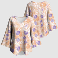 Anthurium Plumeria Lei Pastel Kimono Sleeve Blouse Orange Hawaiian Splendid Palaka LT01 - Polynesian Pride