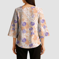 Anthurium Plumeria Lei Pastel Kimono Sleeve Blouse Orange Hawaiian Splendid Palaka LT01 - Polynesian Pride