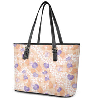 Anthurium Plumeria Lei Pastel Leather Tote Bag Orange Hawaiian Splendid Palaka