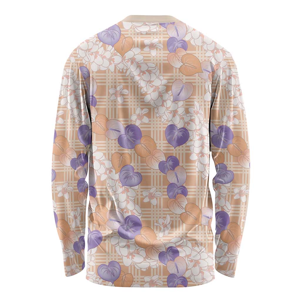 Anthurium Plumeria Lei Pastel Long Sleeve Shirt Orange Hawaiian Splendid Palaka