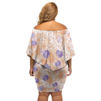 Anthurium Plumeria Lei Pastel Off Shoulder Short Dress Orange Hawaiian Splendid Palaka