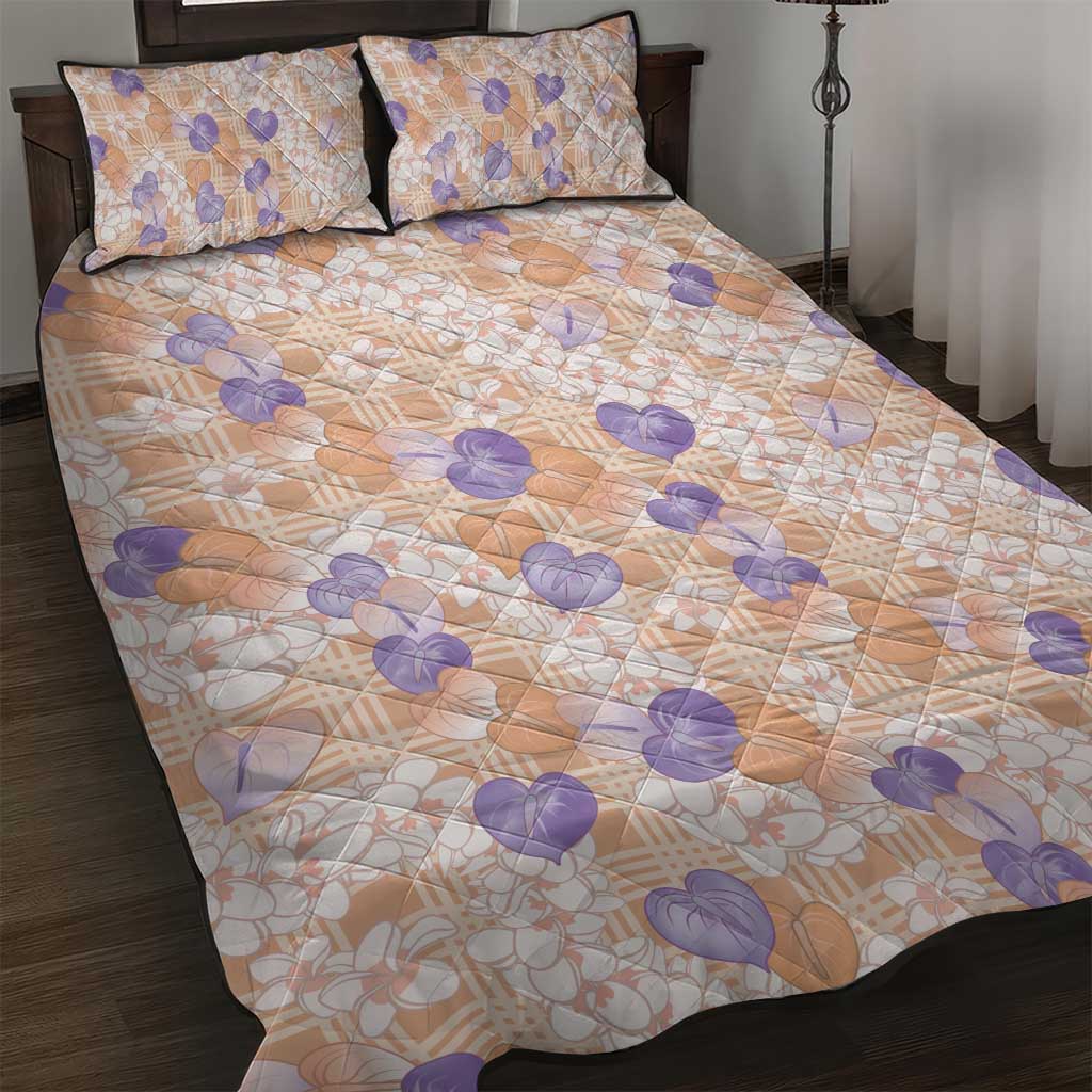 Anthurium Plumeria Lei Pastel Quilt Bed Set Orange Hawaiian Splendid Palaka