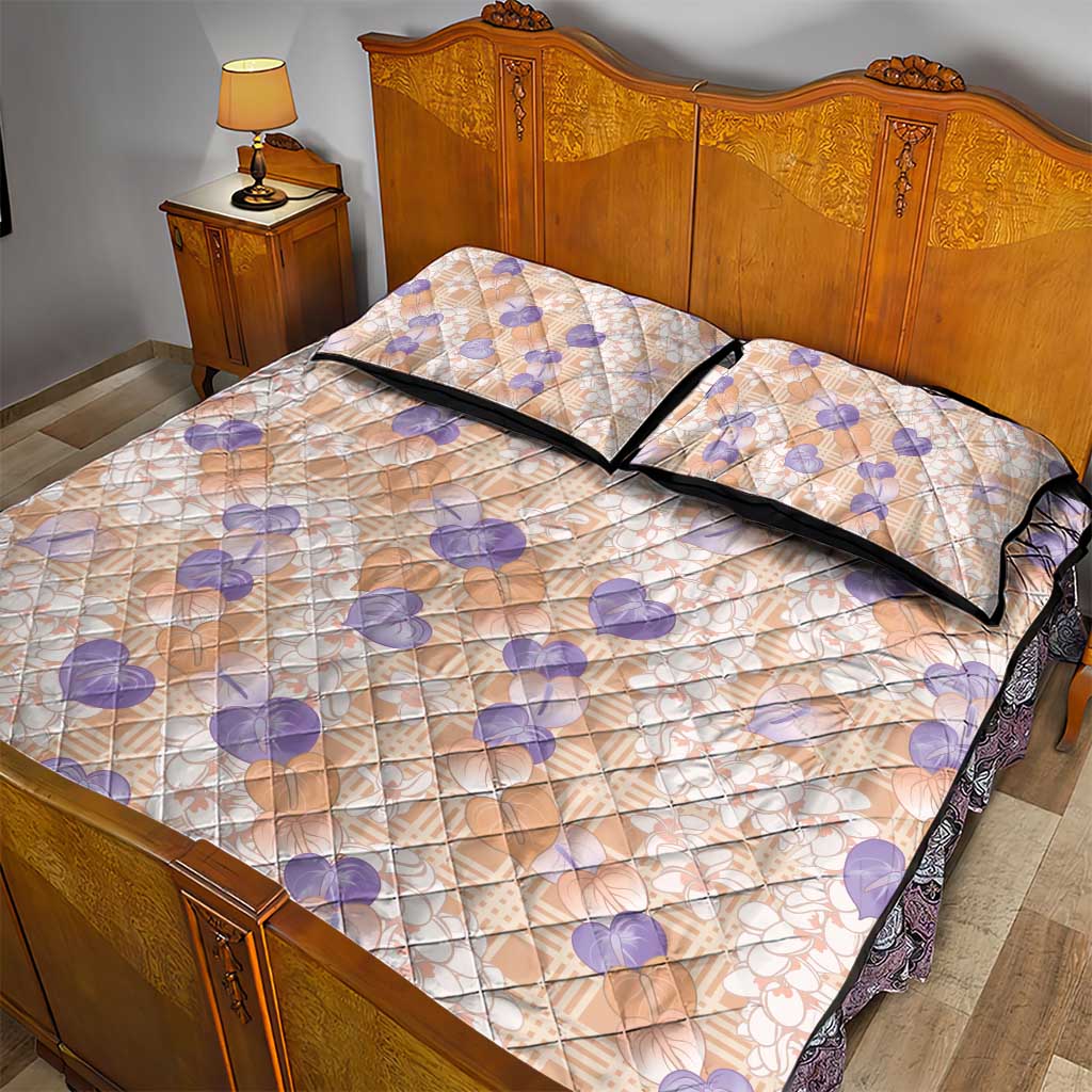 Anthurium Plumeria Lei Pastel Quilt Bed Set Orange Hawaiian Splendid Palaka