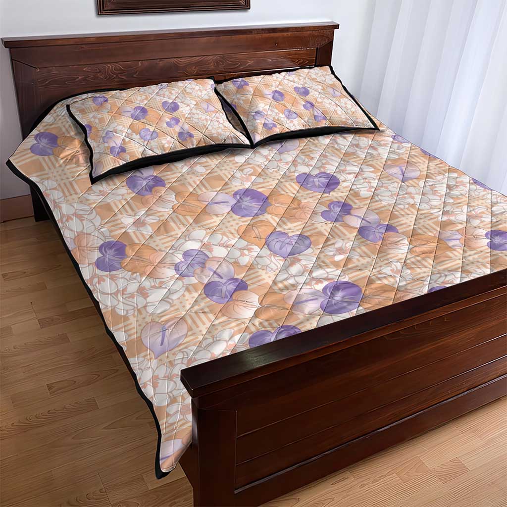 Anthurium Plumeria Lei Pastel Quilt Bed Set Orange Hawaiian Splendid Palaka