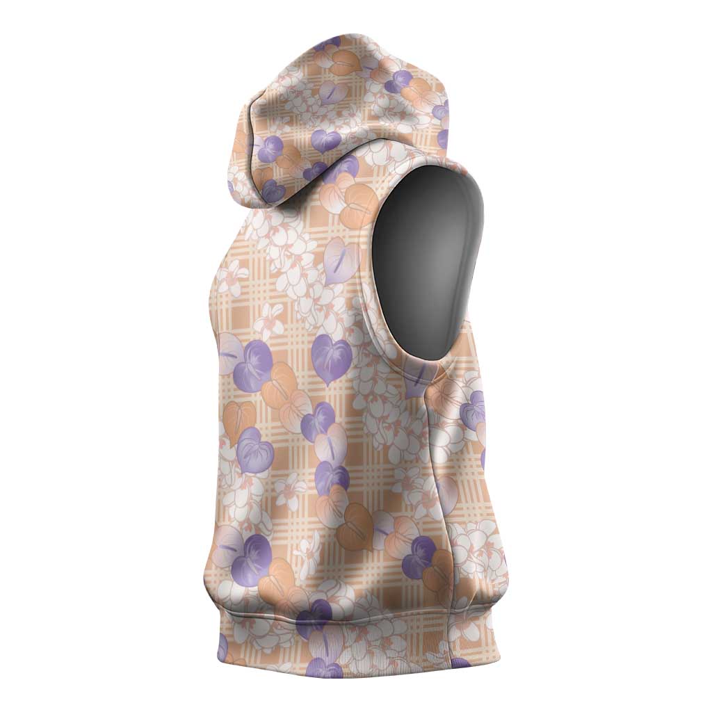 Anthurium Plumeria Lei Pastel Sleeveless Hoodie Orange Hawaiian Splendid Palaka