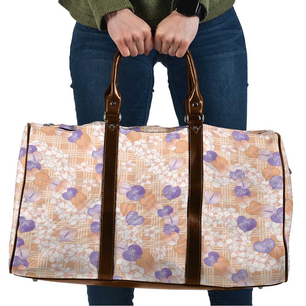Anthurium Plumeria Lei Pastel Travel Bag Orange Hawaiian Splendid Palaka LT01 Orange - Polynesian Pride