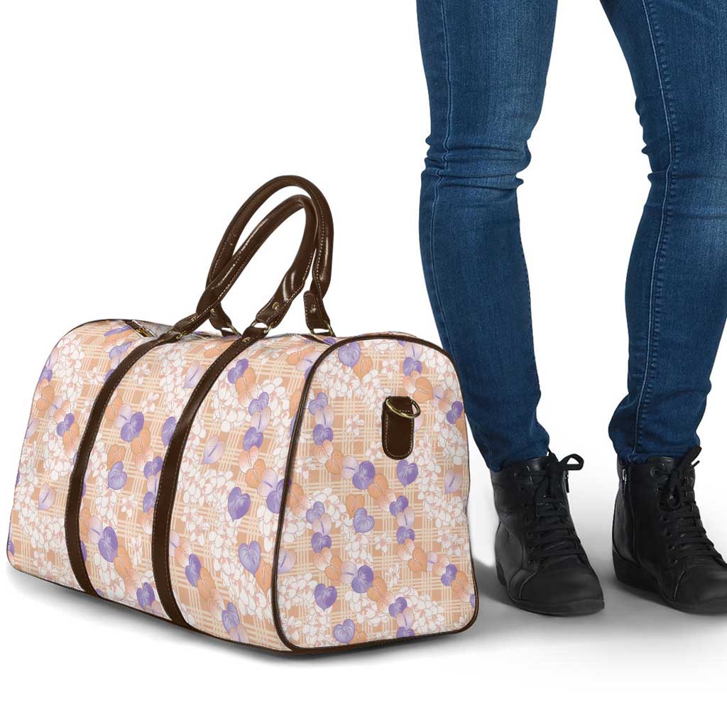 Anthurium Plumeria Lei Pastel Travel Bag Orange Hawaiian Splendid Palaka LT01 - Polynesian Pride
