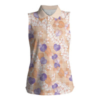 Anthurium Plumeria Lei Pastel Women Sleeveless Polo Shirt Orange Hawaiian Splendid Palaka LT01 Female Orange - Polynesian Pride