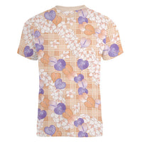 Anthurium Plumeria Lei Pastel Women V-Neck T-Shirt Orange Hawaiian Splendid Palaka LT01 - Polynesian Pride